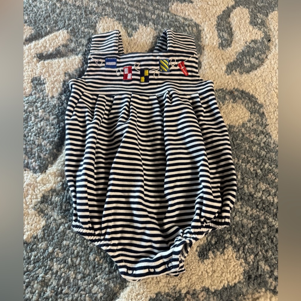 The Beaufort Bonnet Company Branham Bubble Navy Nautical Stripe 0-6M